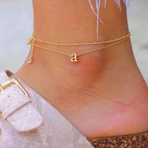 💛GOLD A to Z LETTER SPARKLE INITIAL ANKLET ALPHABET BRACELET GIFT, ELDM22279